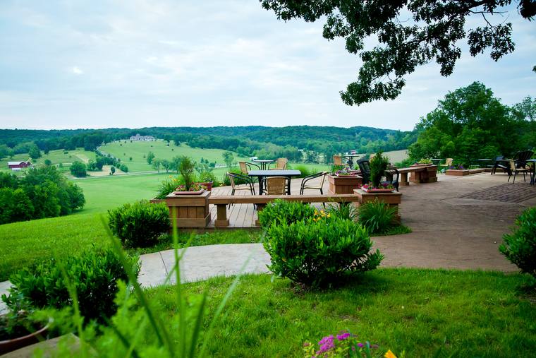 The hilltop terrace looking out over the valley